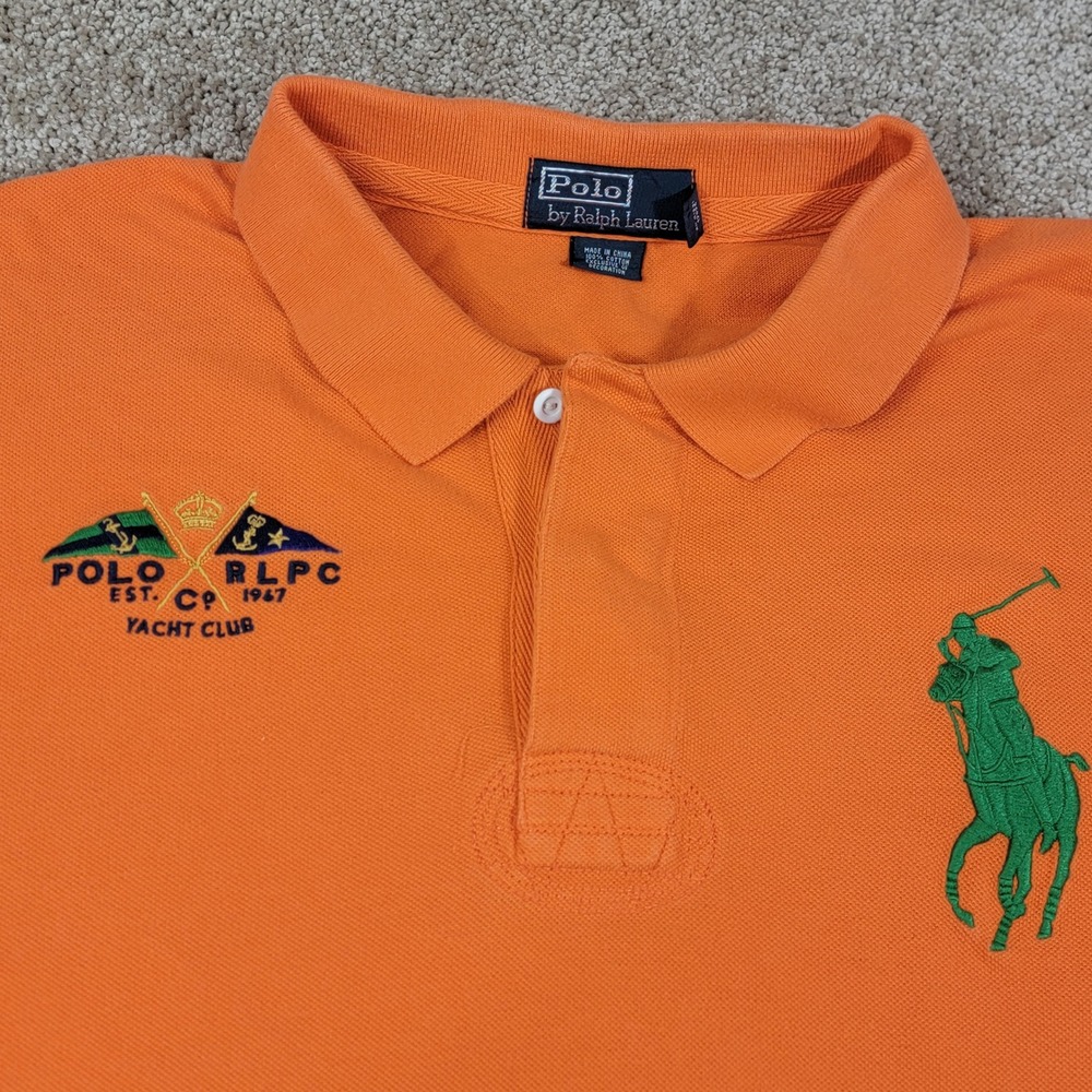 Polo Ralph Lauren Orange Big Pony Yacht Club RLPC Polo Shirt Mens XXL Rugby #2